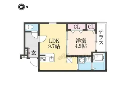 フジパレス花園中央公園南番館(1LDK/1階)の間取り写真