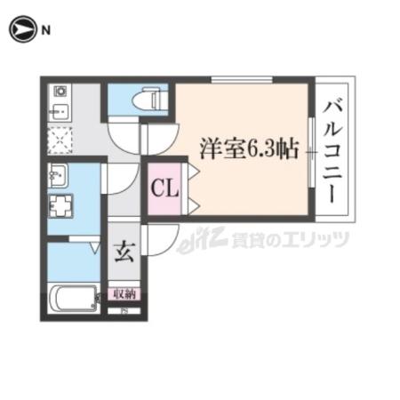 ルミエール梛(1K/2階)の間取り写真