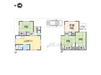 奈良線 城陽駅 徒歩6分 2階建 築40年(4LDK)の間取り写真