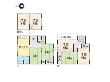近鉄御所線 近鉄御所駅 徒歩12分 2階建 築40年(7DK)の間取り写真