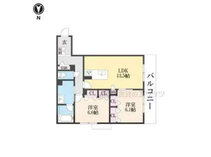 グランコート北浦(2LDK/2階)の間取り写真