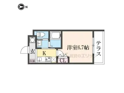 ROOST南武庫之荘(1K/1階)の間取り写真