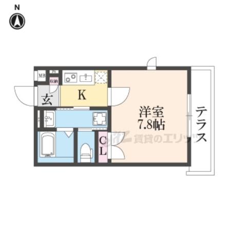 YUMARIN7出町柳(1K/1階)の間取り写真