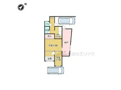京都市烏丸線 北大路駅 バス乗車時間：14分 ゴルフ場前バス停で下車 徒歩6分 1階建 築57年(2DK)の間取り写真