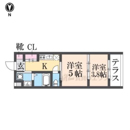 レシオス京都西院(2K/1階)の間取り写真