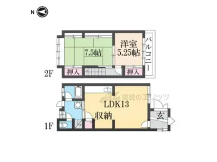 京阪電気鉄道宇治線 三室戸駅 徒歩4分 2階建 築36年(2LDK)の間取り写真