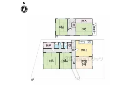 桜井線 帯解駅 徒歩33分 2階建 築44年(5LDK)の間取り写真