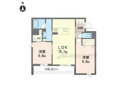 シャーメゾン オークルート五位堂(2LDK/2階)の間取り写真