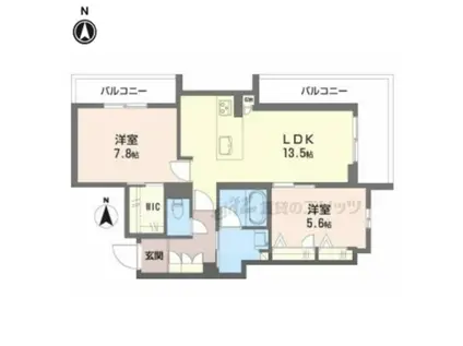 シャーメゾン 香芝 ワイケイ(2LDK/2階)の間取り写真