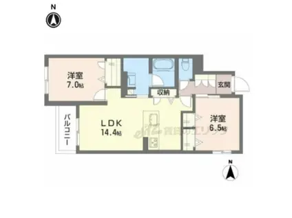 シャーメゾン 香芝 ワイケイ(2LDK/2階)の間取り写真
