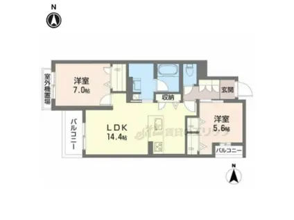 シャーメゾン 香芝 ワイケイ(2LDK/3階)の間取り写真