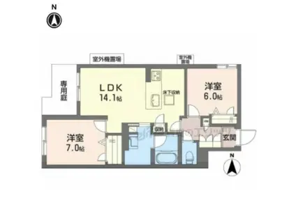 シャーメゾン 香芝 ワイケイ(2LDK/1階)の間取り写真