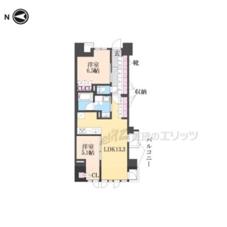 レーベン京都河原町(1LDK/8階)の間取り写真