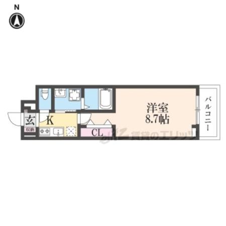 ヒカルサ京都山科大宅(1K/2階)の間取り写真