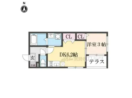 ハーモニーテラス椥辻西浦町(1DK/1階)の間取り写真