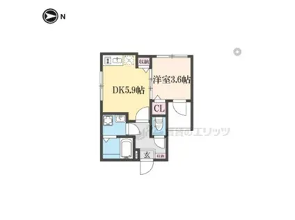 ハーモニーテラス椥辻西浦町(1DK/1階)の間取り写真