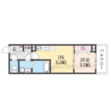 ジーメゾン小栗栖クレフィエ(1DK/3階)の間取り写真