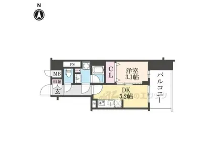 アスヴェル京都西大路サウス(1DK/4階)の間取り写真