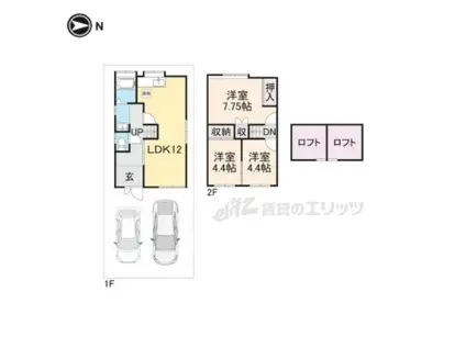 桜井線 京終駅 徒歩38分 2階建 築34年(3LDK)の間取り写真