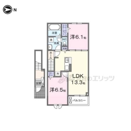 カレント綾部(2LDK/2階)の間取り写真