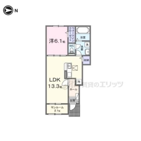 カレント綾部(1LDK/1階)の間取り写真