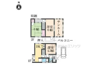 近鉄南大阪線 坊城駅 徒歩13分 2階建 築56年(3DK)の間取り写真