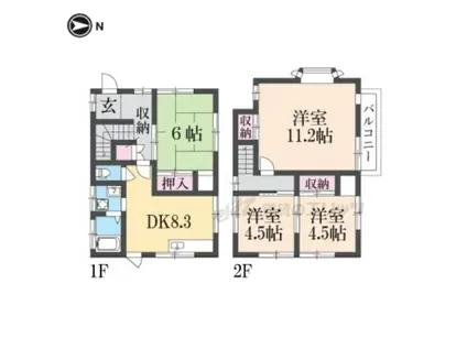 近鉄橿原線 西ノ京駅 徒歩19分 2階建 築51年(4DK)の間取り写真