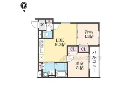 クリエオーレ倉治(2LDK/2階)の間取り写真