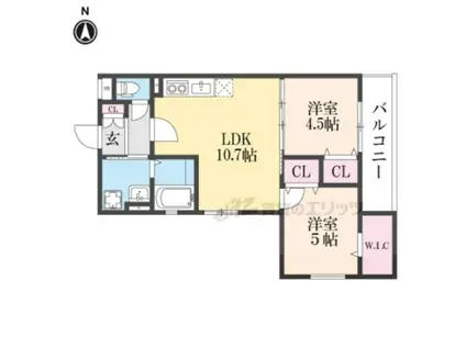 クリエオーレ倉治(2LDK/2階)の間取り写真