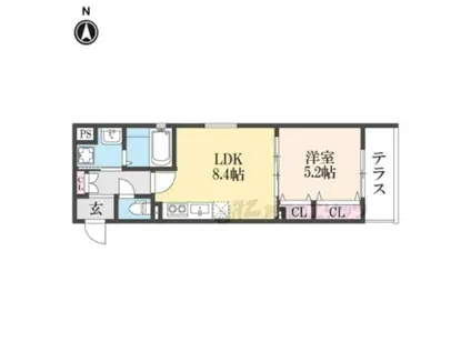 クリエオーレ倉治(1LDK/1階)の間取り写真