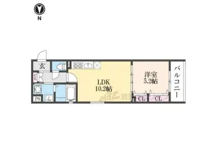 クリエオーレ倉治(1LDK/2階)の間取り写真