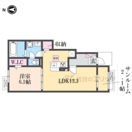 セレノ生駒(1LDK/1階)の間取り写真