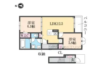 セレノ生駒(2LDK/2階)の間取り写真