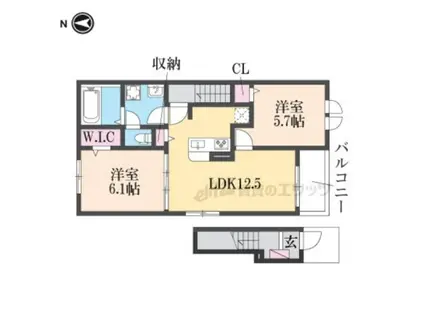 セレノ生駒(2LDK/2階)の間取り写真