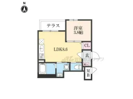 センチュリー嵯峨嵐山(1LDK/1階)の間取り写真
