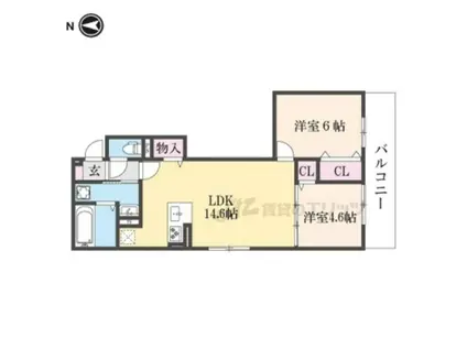 GRAAМ北浜(2LDK/2階)の間取り写真