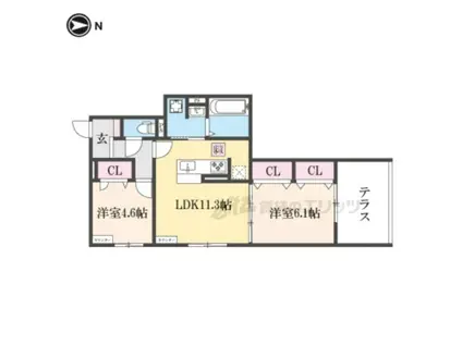 GRAAМ北浜(2LDK/1階)の間取り写真