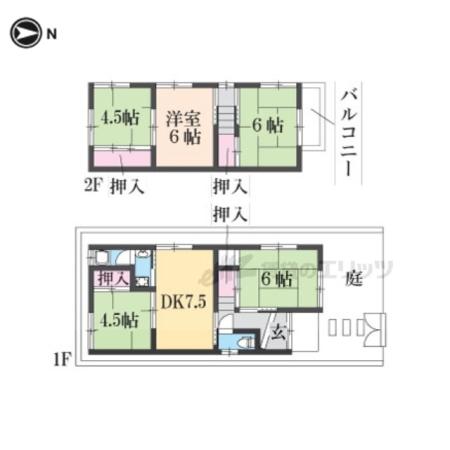近鉄難波・奈良線 新大宮駅 徒歩13分 2階建 築47年(5DK)の間取り写真