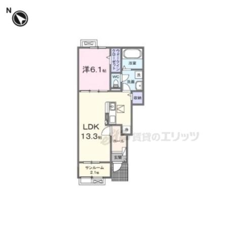 グランディール富雄南(1LDK/1階)の間取り写真