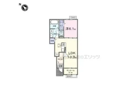 グランディール富雄南(1LDK/1階)の間取り写真