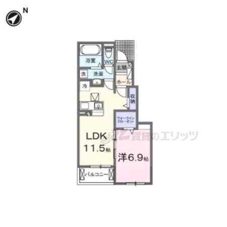 フラン・ソレイユ 学園前(1LDK/1階)の間取り写真