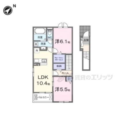 フラン・ソレイユ 学園前(2LDK/2階)の間取り写真