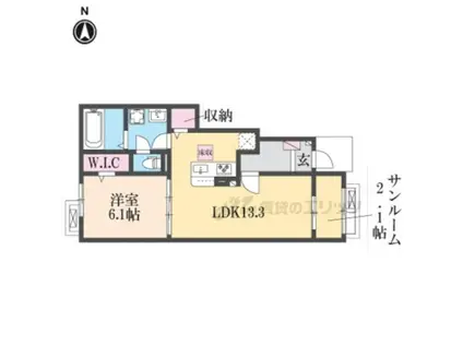 セレノ生駒(1LDK/1階)の間取り写真