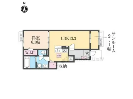 セレノ生駒(1LDK/1階)の間取り写真