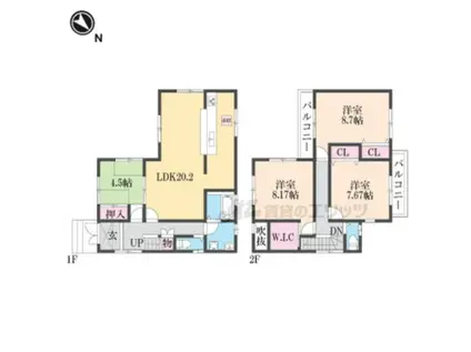 奈良線 木津駅(京都) バス乗車時間：15分 州見台七丁目東バス停で下車 徒歩3分 2階建 築5年(4LDK)の間取り写真