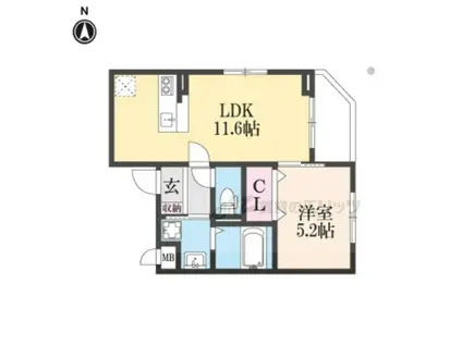 ソレイユ八条春日(1LDK/2階)の間取り写真