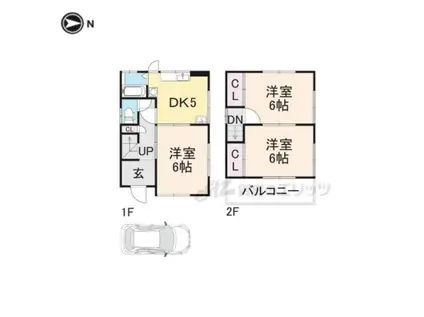 近鉄南大阪線 浮孔駅 徒歩10分 2階建 築56年(3DK)の間取り写真