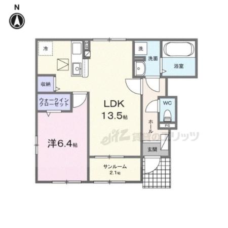 ポレイロ ウン(1LDK/1階)の間取り写真