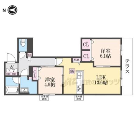 グランドール伏見桃山(2LDK/1階)の間取り写真