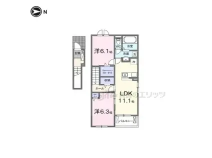 ヒカルサ仰木の里(2LDK/2階)の間取り写真